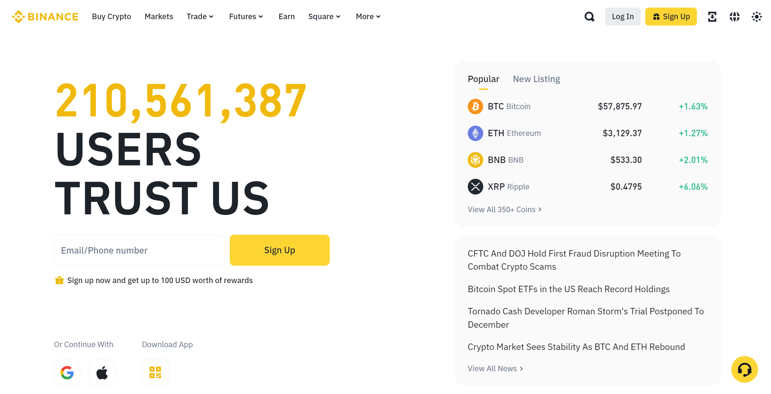 binance homepage