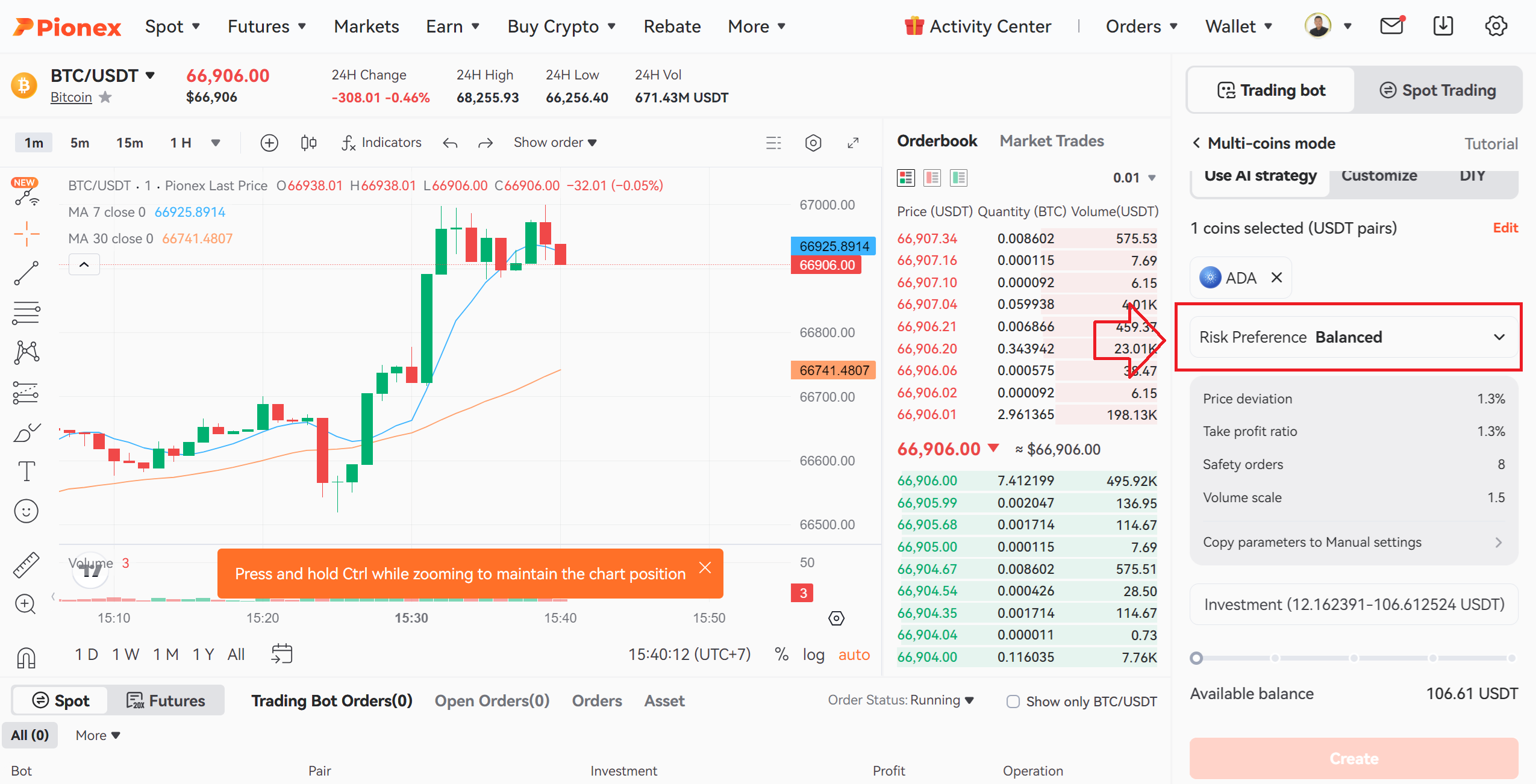 ตั้งค่า dca bot matingle pionex 8