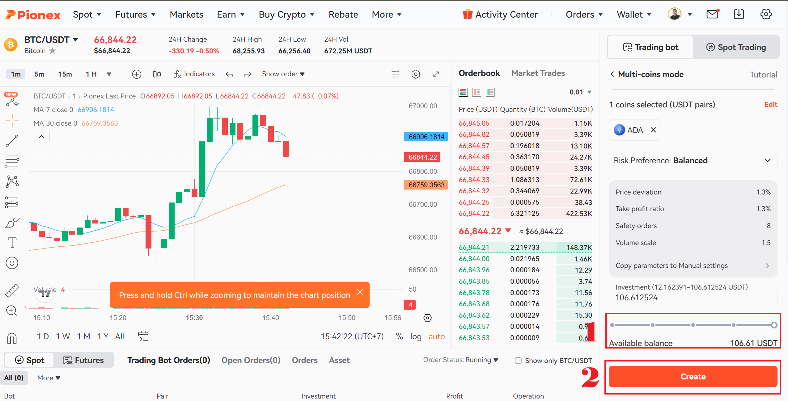 ตั้งค่า dca bot matingle pionex 9